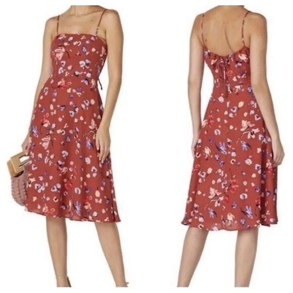 Hutch Dress Womens 6 Burnt Orange Floral Midi Sleeveless Spaghetti Strap Boho - Picture 1 of 6